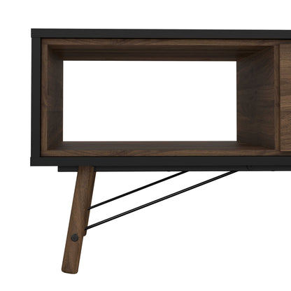 Juno Black and Walnut Wood Coffee Table 1 Drawer and Open Shelf