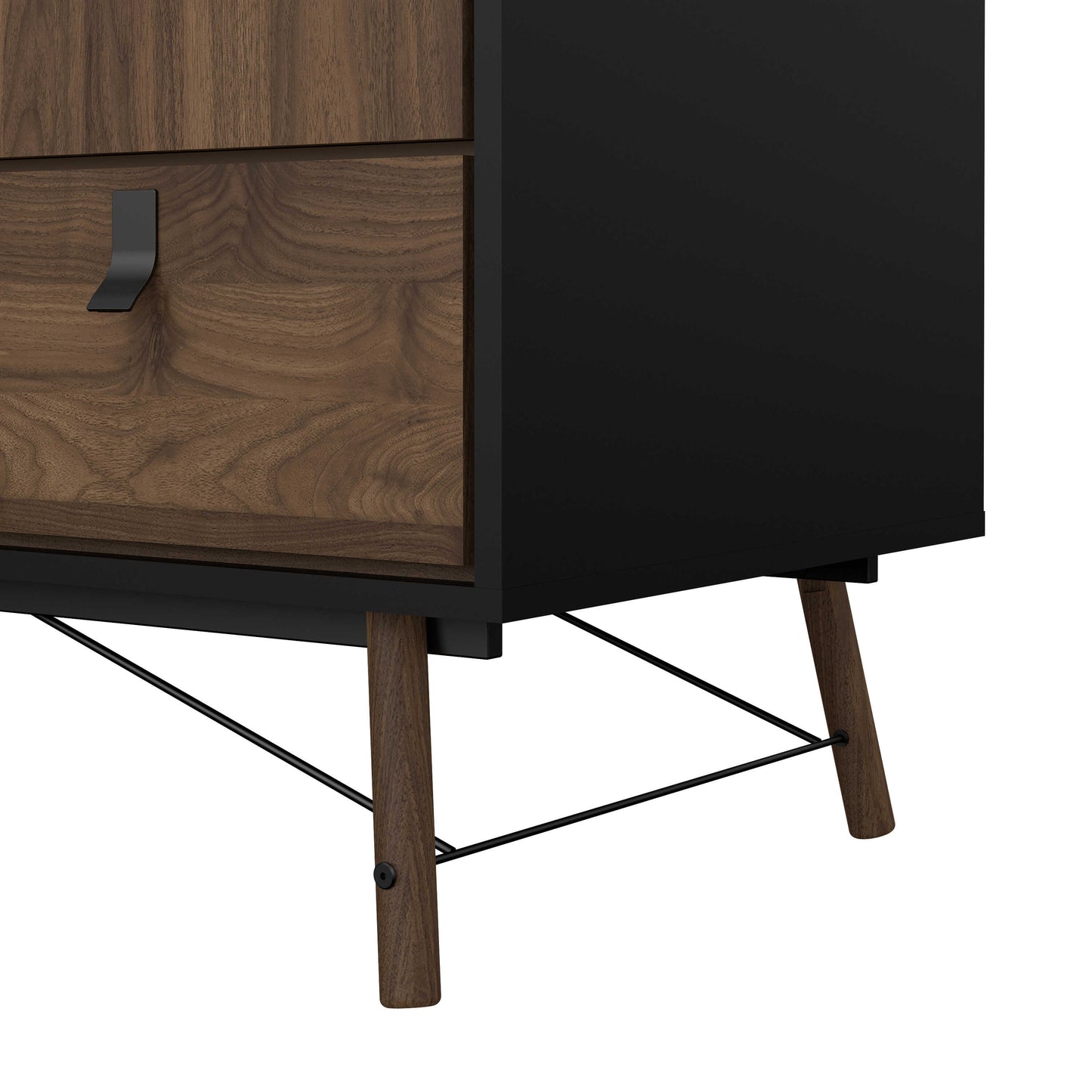 Juno Black and Walnut Wood Wardrobe 3 Doors 3 Drawers