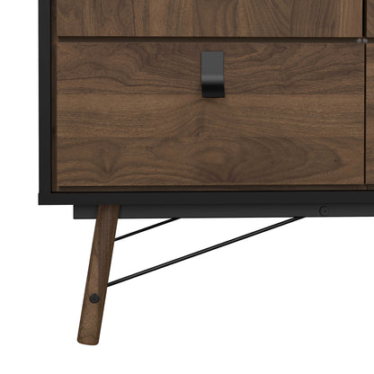 Juno Black and Walnut Wood Wardrobe 3 Doors 3 Drawers
