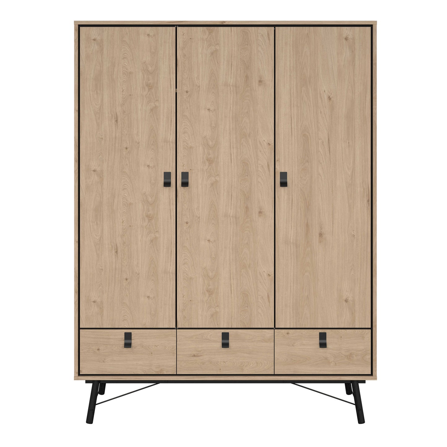 Juno Wardrobe 3 Doors 3 Drawers Natural Oak