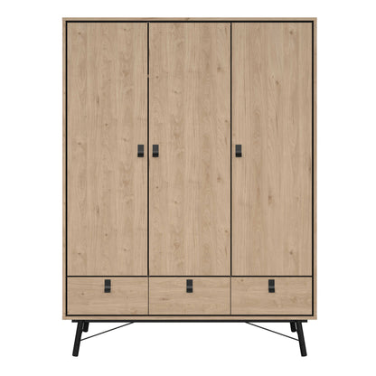 Juno Wardrobe 3 Doors 3 Drawers Natural Oak