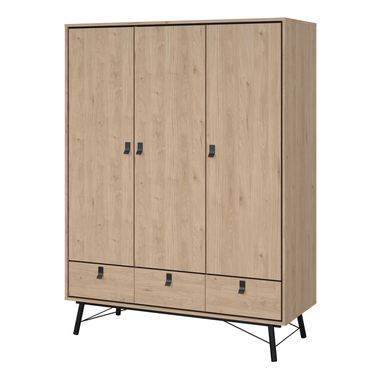 Juno Wardrobe 3 Doors 3 Drawers Natural Oak