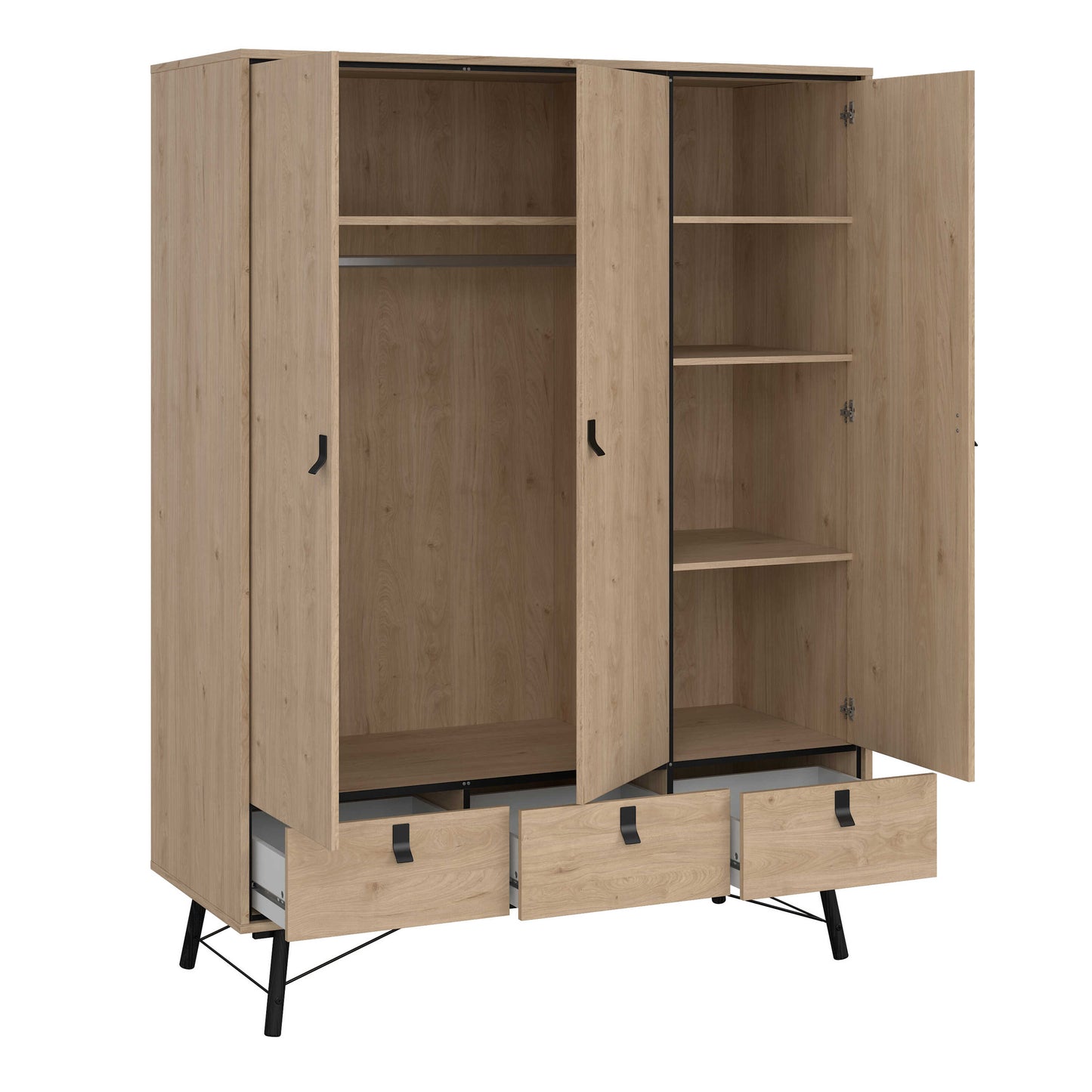 Juno Wardrobe 3 Doors 3 Drawers Natural Oak