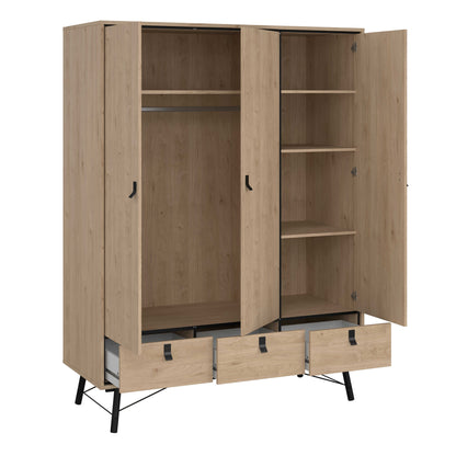 Juno Wardrobe 3 Doors 3 Drawers Natural Oak