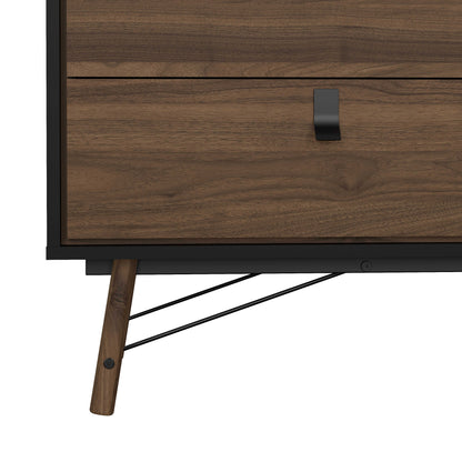 Juno Black and Walnut Wood Wide Double Chest of 6 Drawers