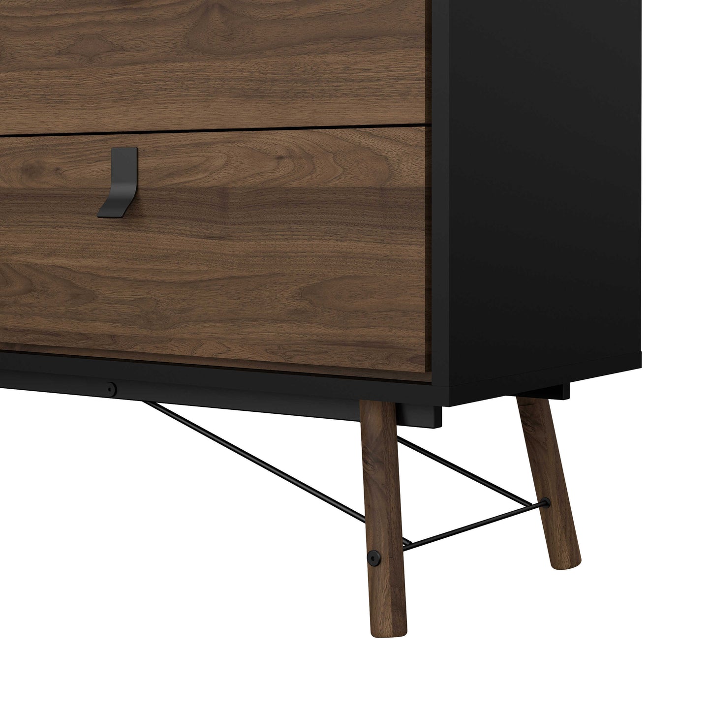 Juno Black and Walnut Wood Wide Double Chest of 6 Drawers