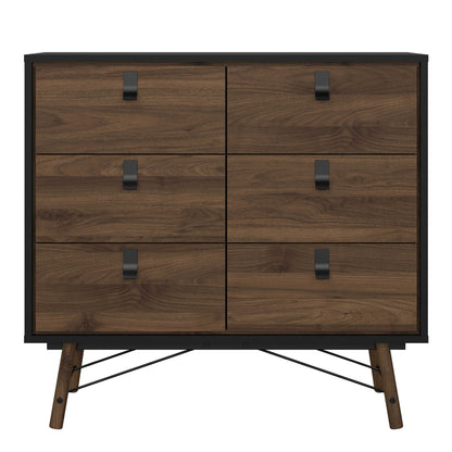 Juno Black and Walnut Wood Double Chest of Drawers 6 Drawers