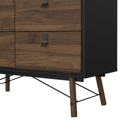 Juno Black and Walnut Wood Double Chest of Drawers 6 Drawers