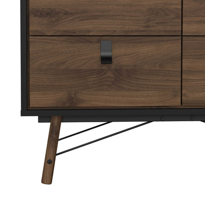 Juno Black and Walnut Wood Double Chest of Drawers 6 Drawers