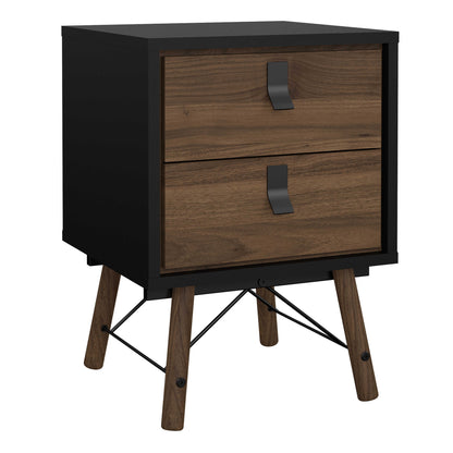 Juno Black and Walnut Wood Bedside Table 2 Drawer