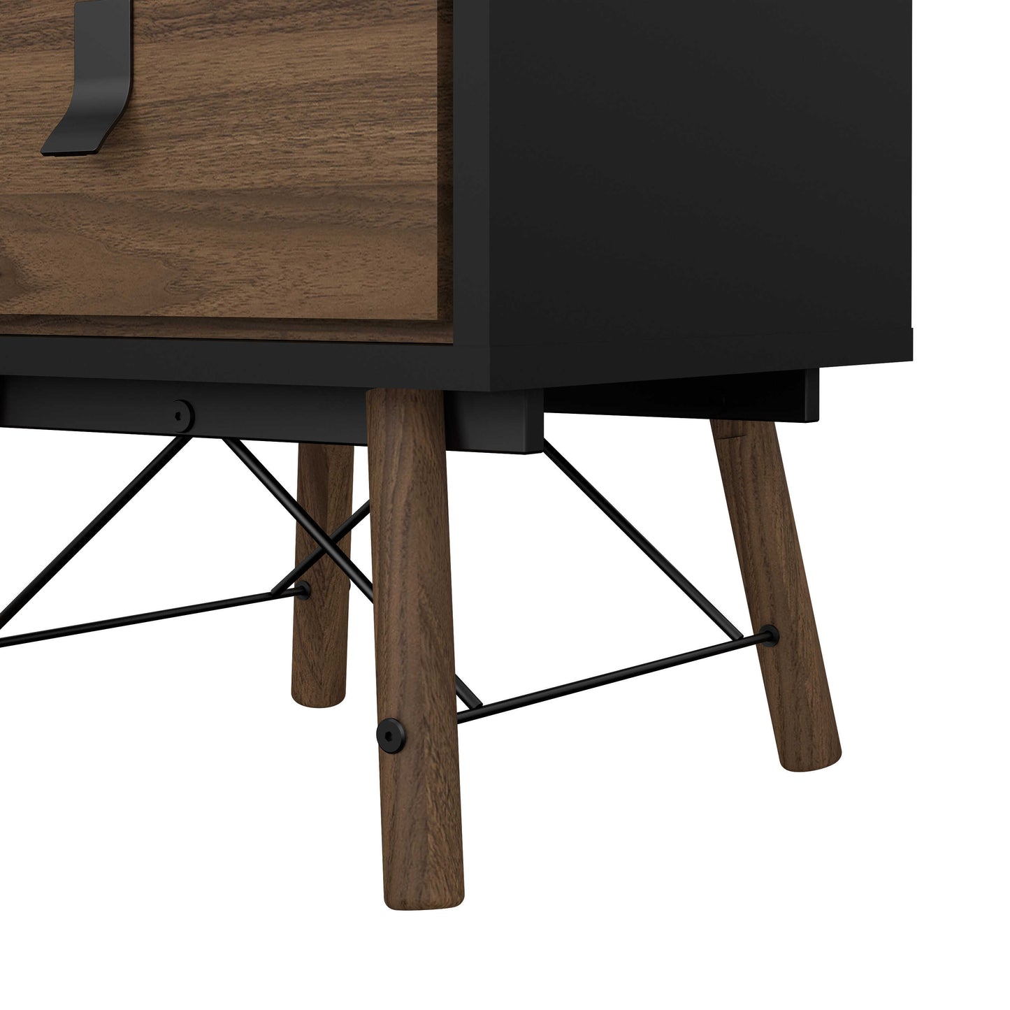 Juno Black and Walnut Wood Bedside Table 2 Drawer