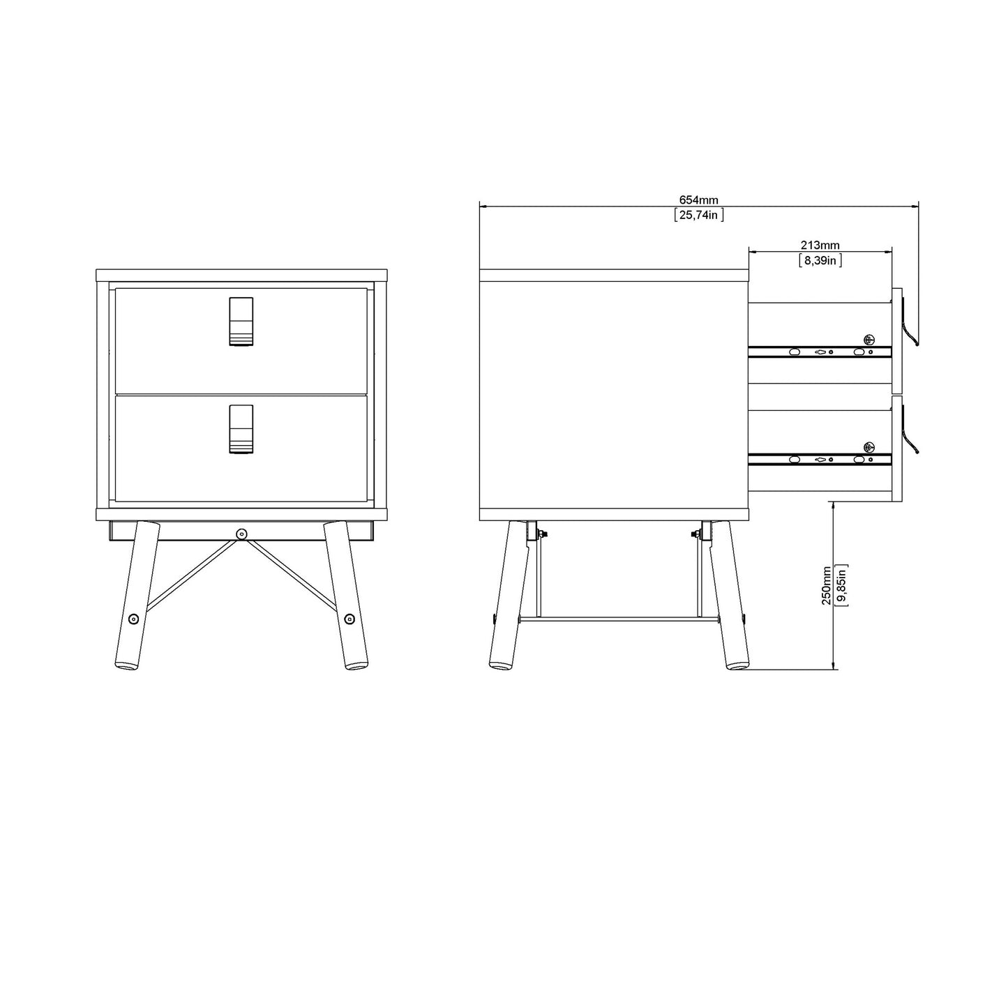 Juno Black and Walnut Wood Bedside Table 2 Drawer