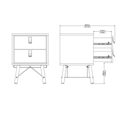 Juno Black and Walnut Wood Bedside Table 2 Drawer