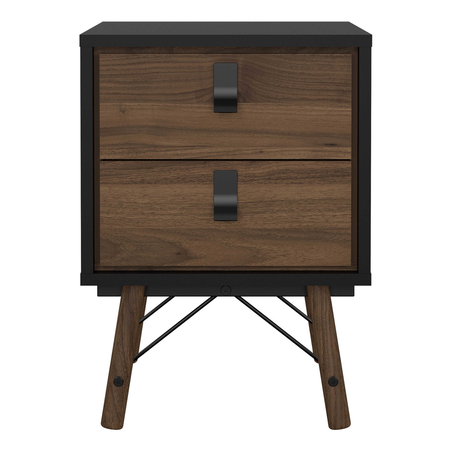 Juno Black and Walnut Wood Bedside Table 2 Drawer