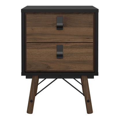 Juno Black and Walnut Wood Bedside Table 2 Drawer