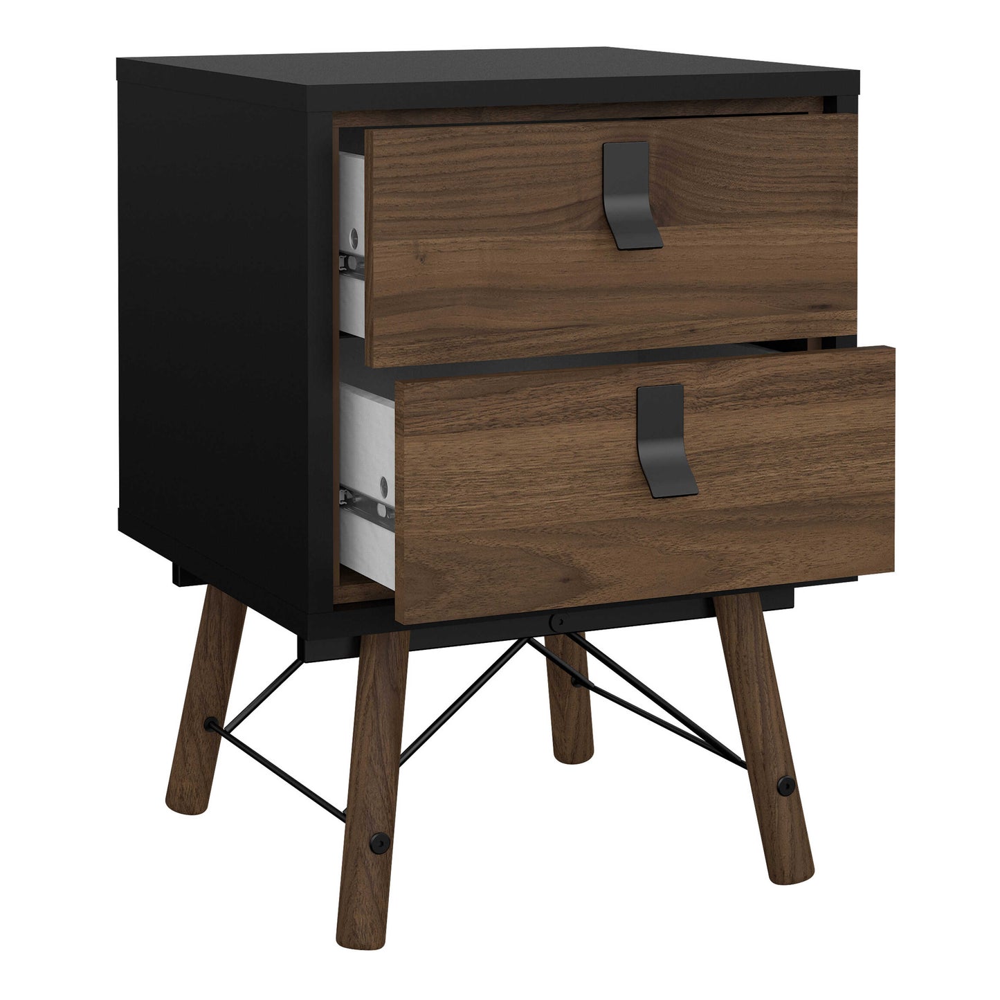 Juno Black and Walnut Wood Bedside Table 2 Drawer