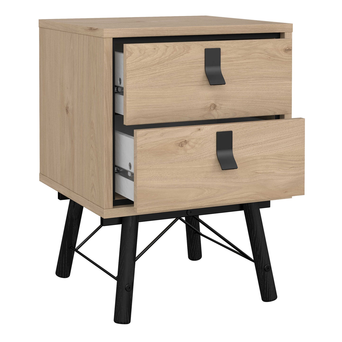 Juno Natural Oak Wood Furniture Set - Wardrobe 3 Doors and 3 Drawers + Chest 6 Drawers + Bedside Table 2 Drawers