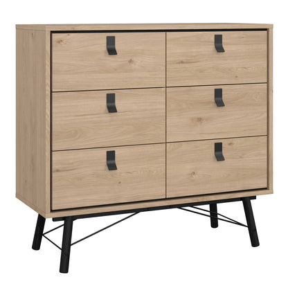 Juno Natural Oak Wood Furniture Set - Wardrobe 3 Doors and 3 Drawers + Chest 6 Drawers + Bedside Table 2 Drawers