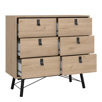 Juno Natural Oak Wood Furniture Set - Wardrobe 3 Doors and 3 Drawers + Chest 6 Drawers + Bedside Table 2 Drawers