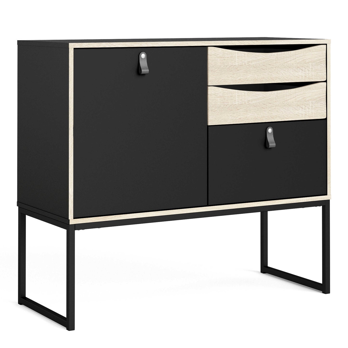 Seville Black Oak Sideboard 1 Door 3 Drawers Metal Legs