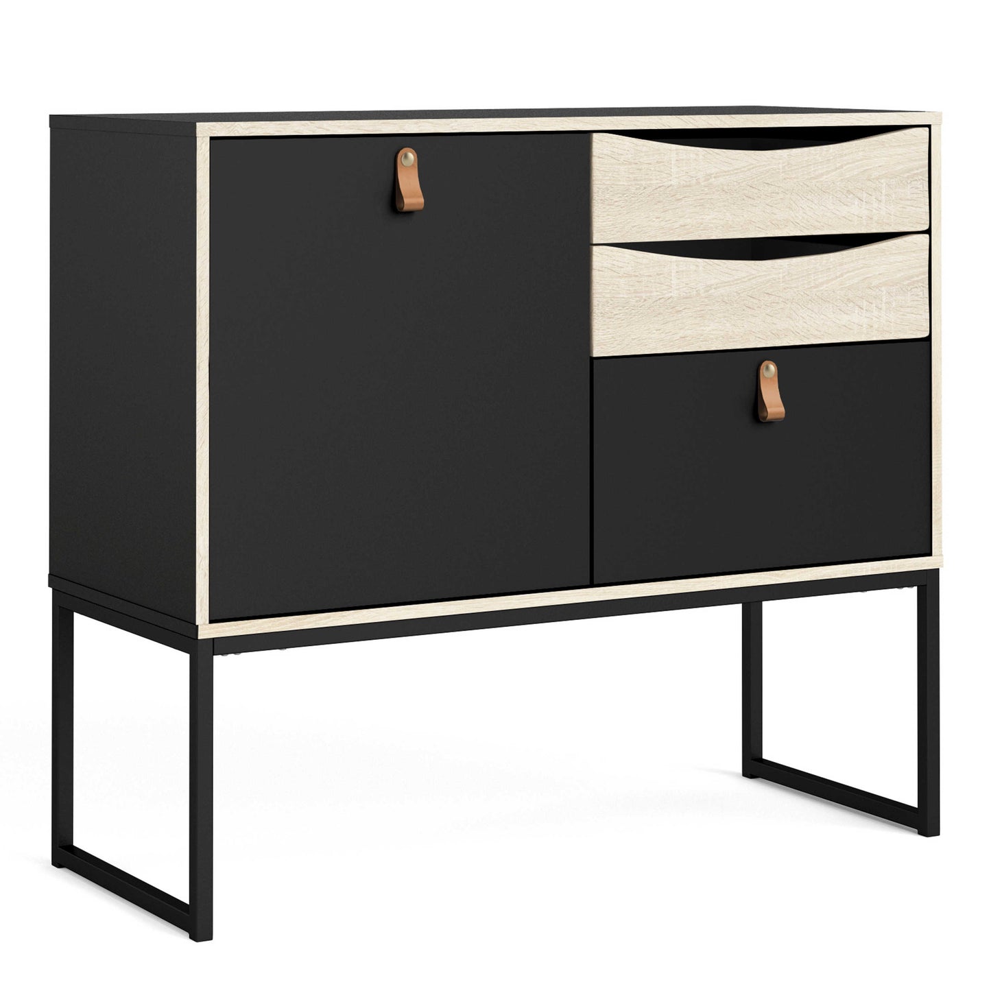 Seville Black Oak Sideboard 1 Door 3 Drawers Metal Legs