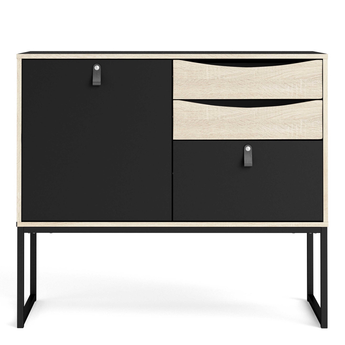 Seville Black Oak Sideboard 1 Door 3 Drawers Metal Legs