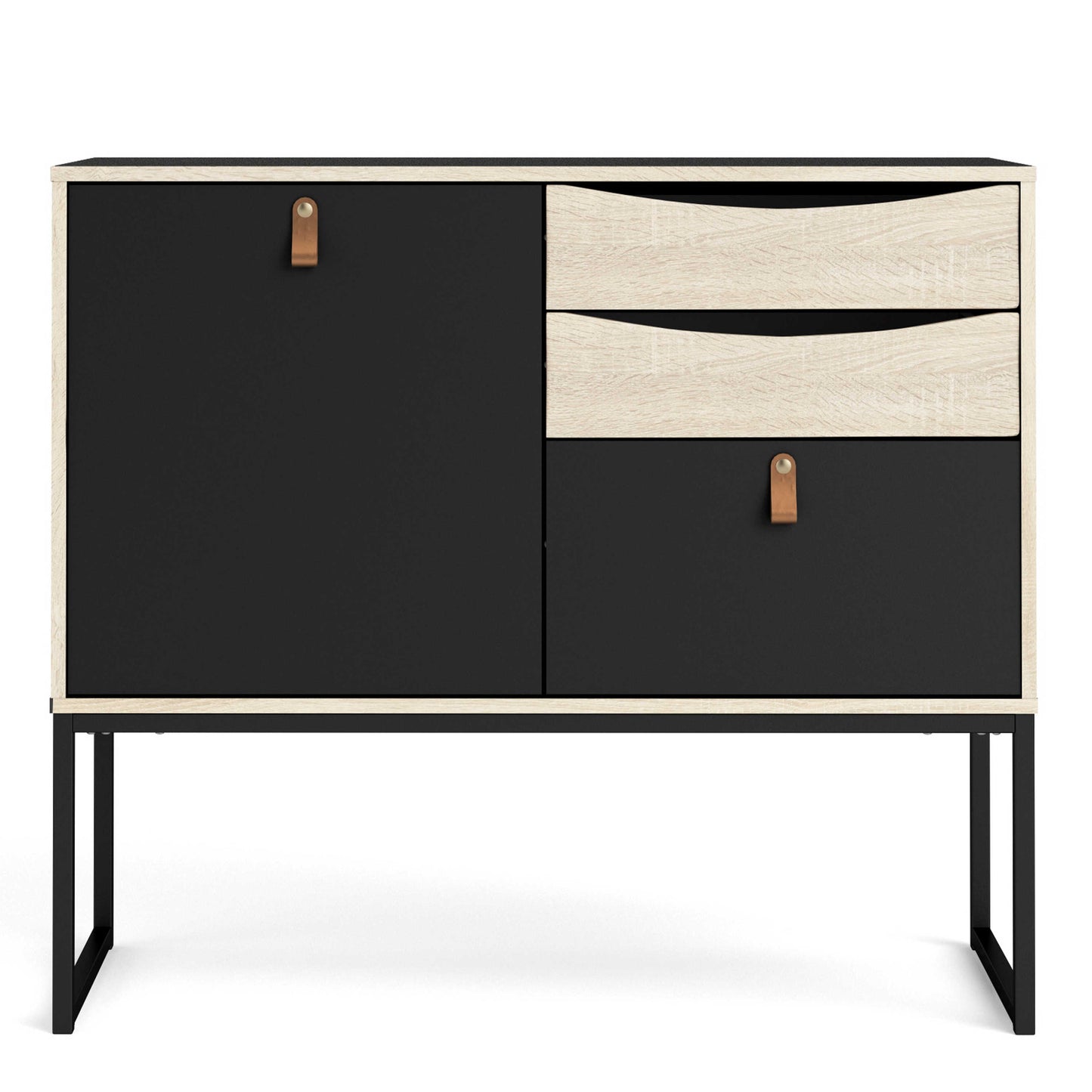 Seville Black Oak Sideboard 1 Door 3 Drawers Metal Legs