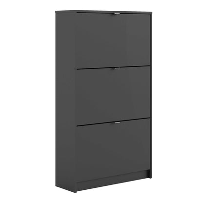 Prague Black Shoe Cabinet 3 Flip Down Doors 6 Shelves