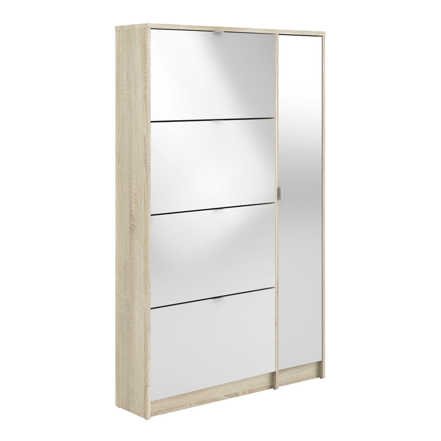 Prague Natural Oak Effect Shoe Cabinet 4 Flip Down Doors Mirror Door