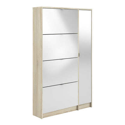 Prague Natural Oak Effect Shoe Cabinet 4 Flip Down Doors Mirror Door
