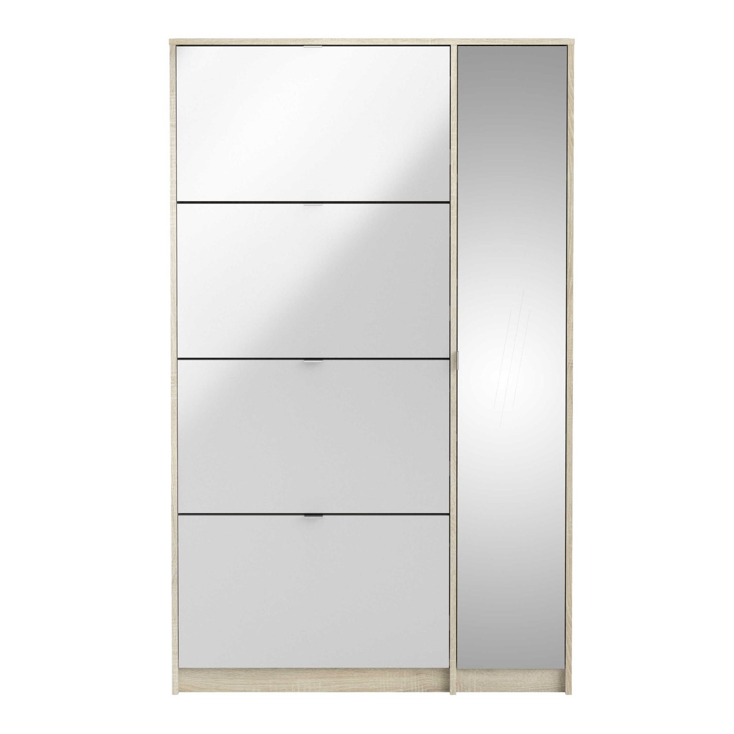Prague Natural Oak Effect Shoe Cabinet 4 Flip Down Doors Mirror Door