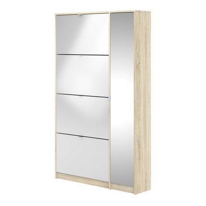 Prague Natural Oak Effect Shoe Cabinet 4 Flip Down Doors Mirror Door