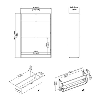 Prague White Shoe Cabinet 2 Flip Down Doors 1 Drawer