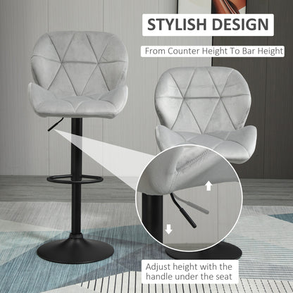 Cotodo Set Of 2 Upholstered Light Grey Adjustable Swivel Bar Stools With Back Support