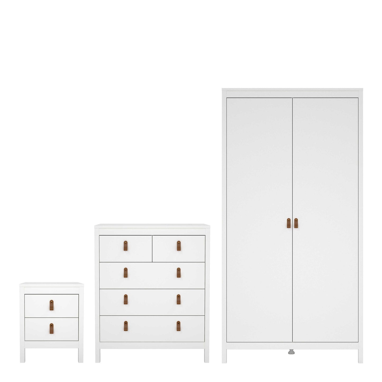 Wildberry 3 Piece Matt White Bedroom Furniture Set Leather Handles