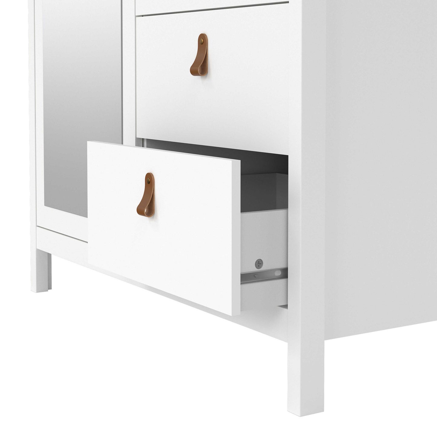Wildberry Matt White Wooden Mirror Wardrobe 2 Doors 2 Drawers Leather Handles