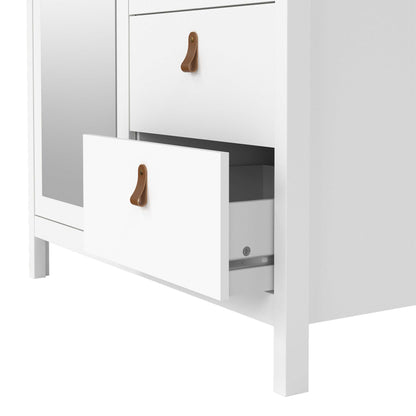Wildberry Matt White Wooden Mirror Wardrobe 2 Doors 2 Drawers Leather Handles