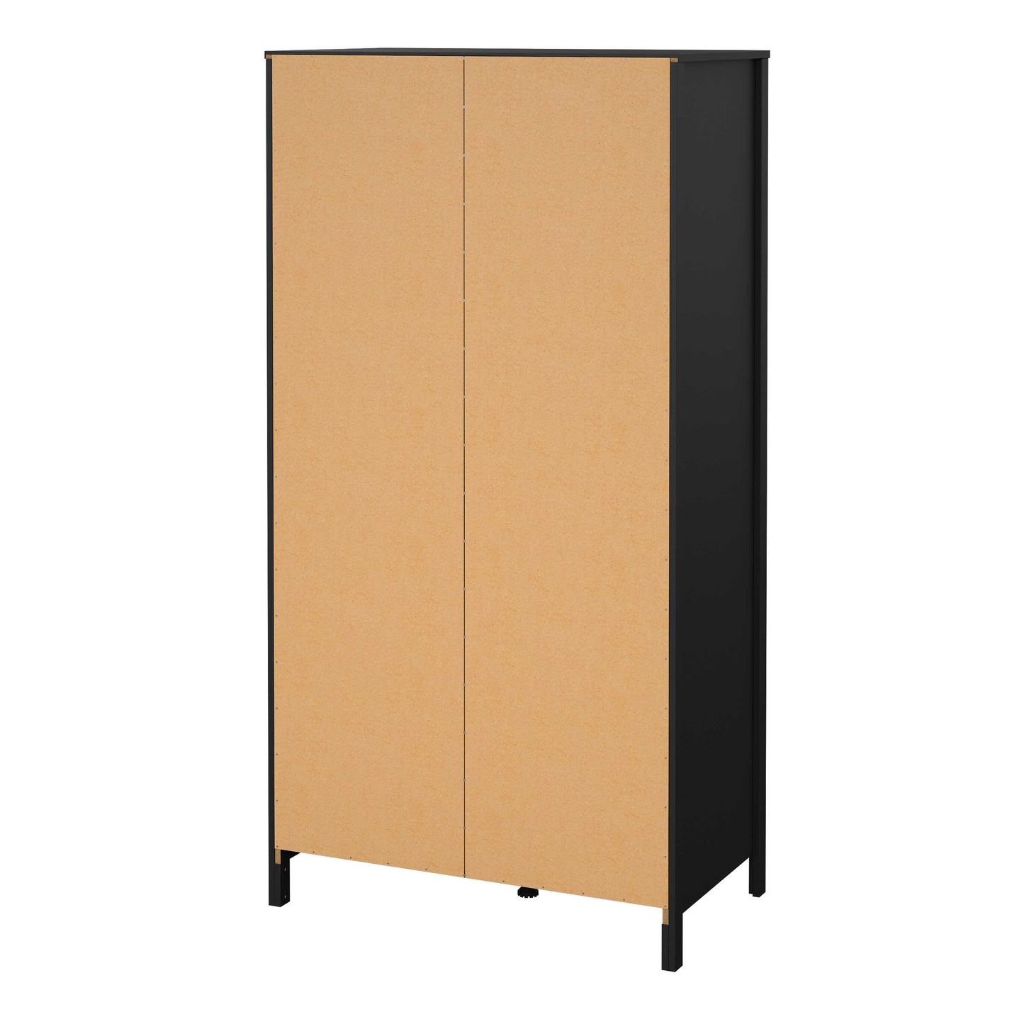 Wildberry Matt Black Wooden Mirror Wardrobe  2 Doors 2 Drawers Leather Handles