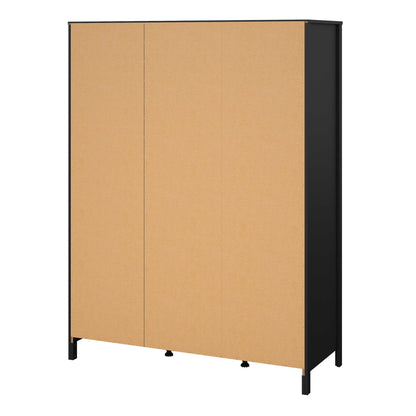 Wildberry Matt Black Mirror Wooden Wardrobe 2 Doors 2 Drawers Leather Handles