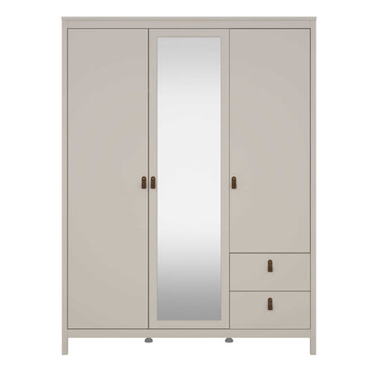 Wildberry Cashmere Wooden Mirror Wardrobe with 3 Doors 2 Drawers Leather Handles