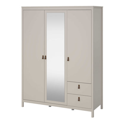 Wildberry Cashmere Wooden Mirror Wardrobe with 3 Doors 2 Drawers Leather Handles
