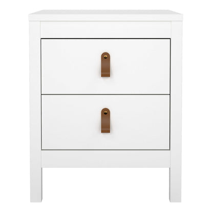 Wildberry Matt White Wooden Bedside Table 2 Drawers Leather Handles