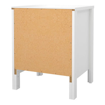 Wildberry Matt White Wooden Bedside Table 2 Drawers Leather Handles