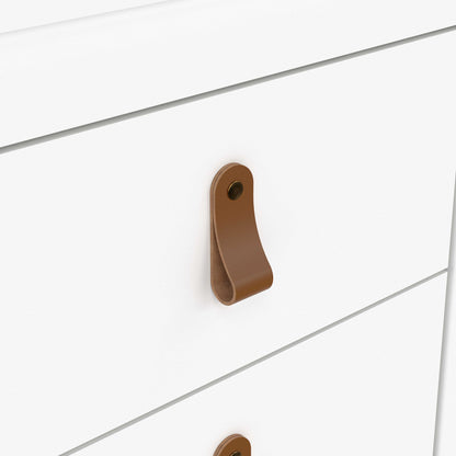 Wildberry Matt White Wooden Bedside Table 2 Drawers Leather Handles