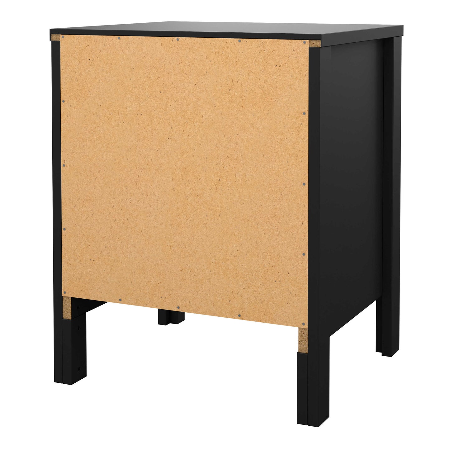 Wildberry Matt Black Bedside Table 2 Drawers Leather Handles