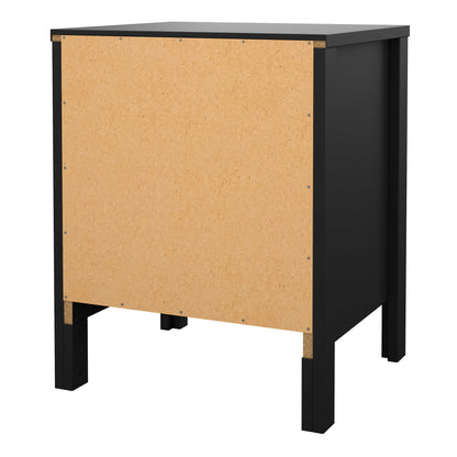 Wildberry Matt Black Bedside Table 2 Drawers Leather Handles