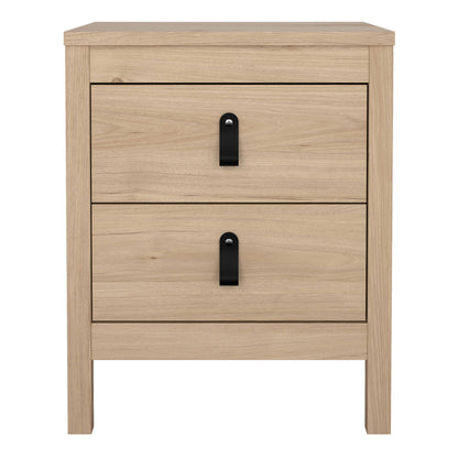 Wildberry Natural Oak Wood Bedside Table 2 Drawers Leather Handles