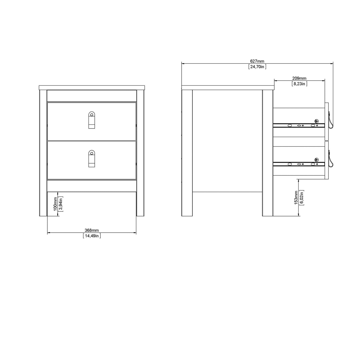 Wildberry Cashmere Bedside Table 2 Drawers