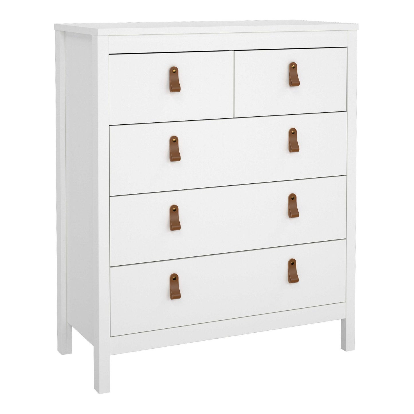 Wildberry Matt White Wooden Chest 5 Drawers Leather Hndles