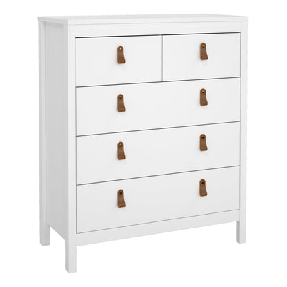 Wildberry Matt White Wooden Chest 5 Drawers Leather Hndles